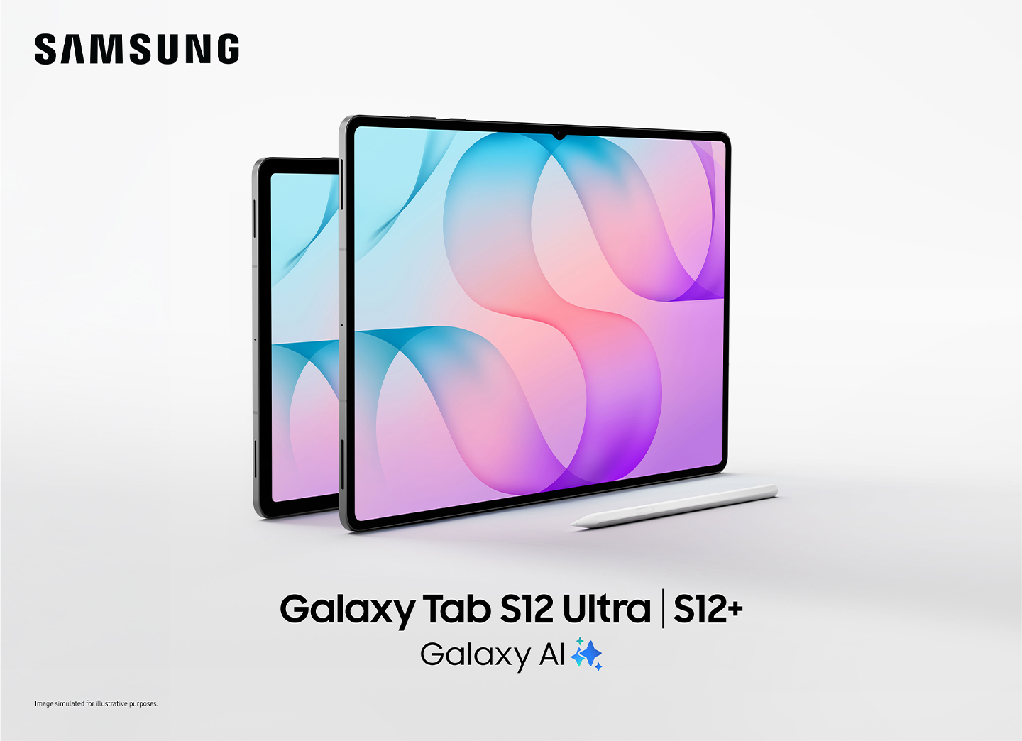 Les tablettes Samsung Galaxy Tab S12 Ultra et S12+ avec leur S Pen sur fond blanc