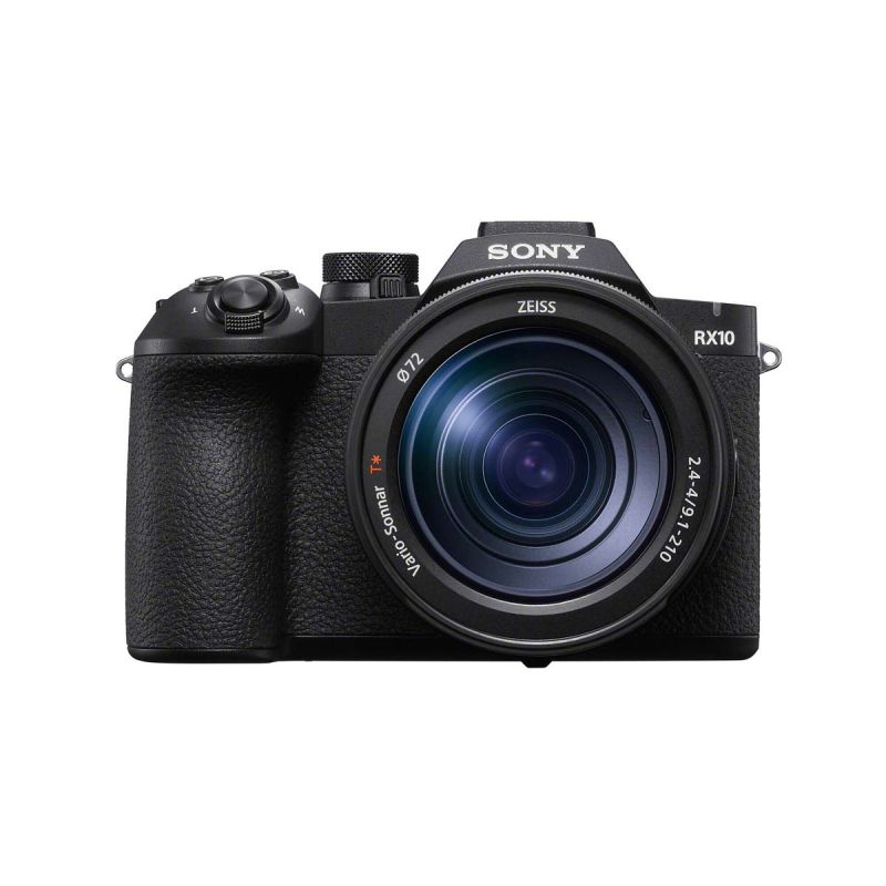 Le bridge expert Sony RX10 V de face, avec son zoom Zeiss 24-600 mm