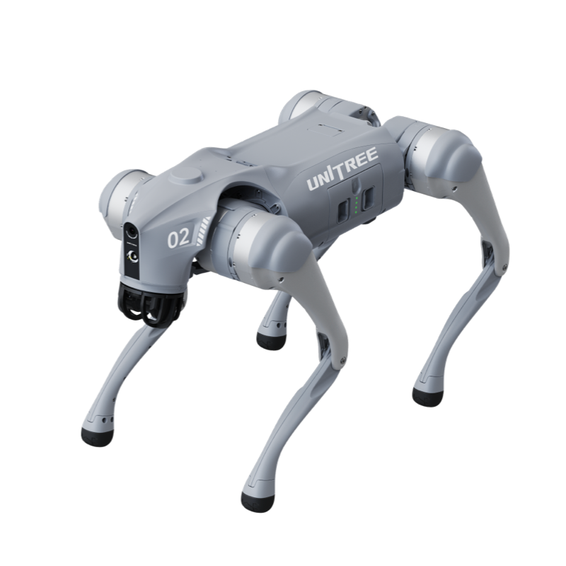 Robot-chien quadrupede Unitree Go2 gris, vu de trois quarts
