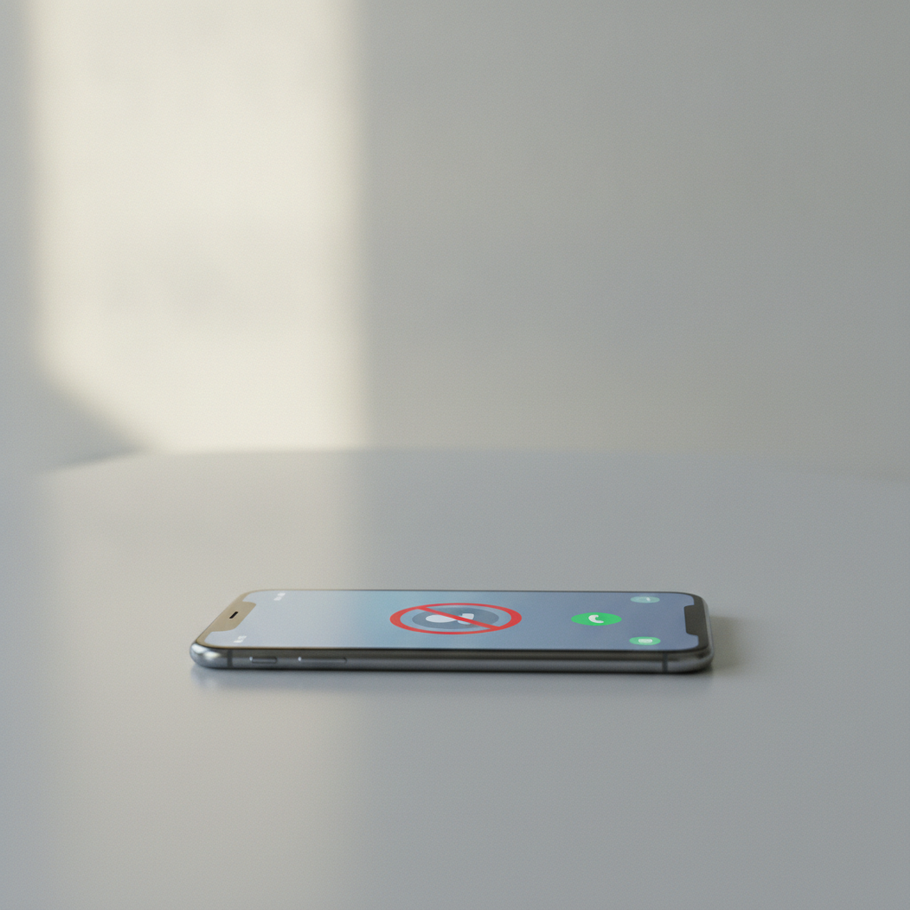Smartphone posé sur une table affichant un appel entrant bloqué