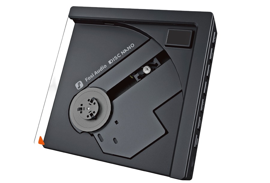 Le lecteur CD portable Fosi Audio DISC Nano, avec son disque partiellement visible sur le dessus