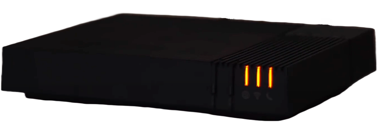 Livebox 5 d'Orange, box internet noire avec voyants lumineux orange