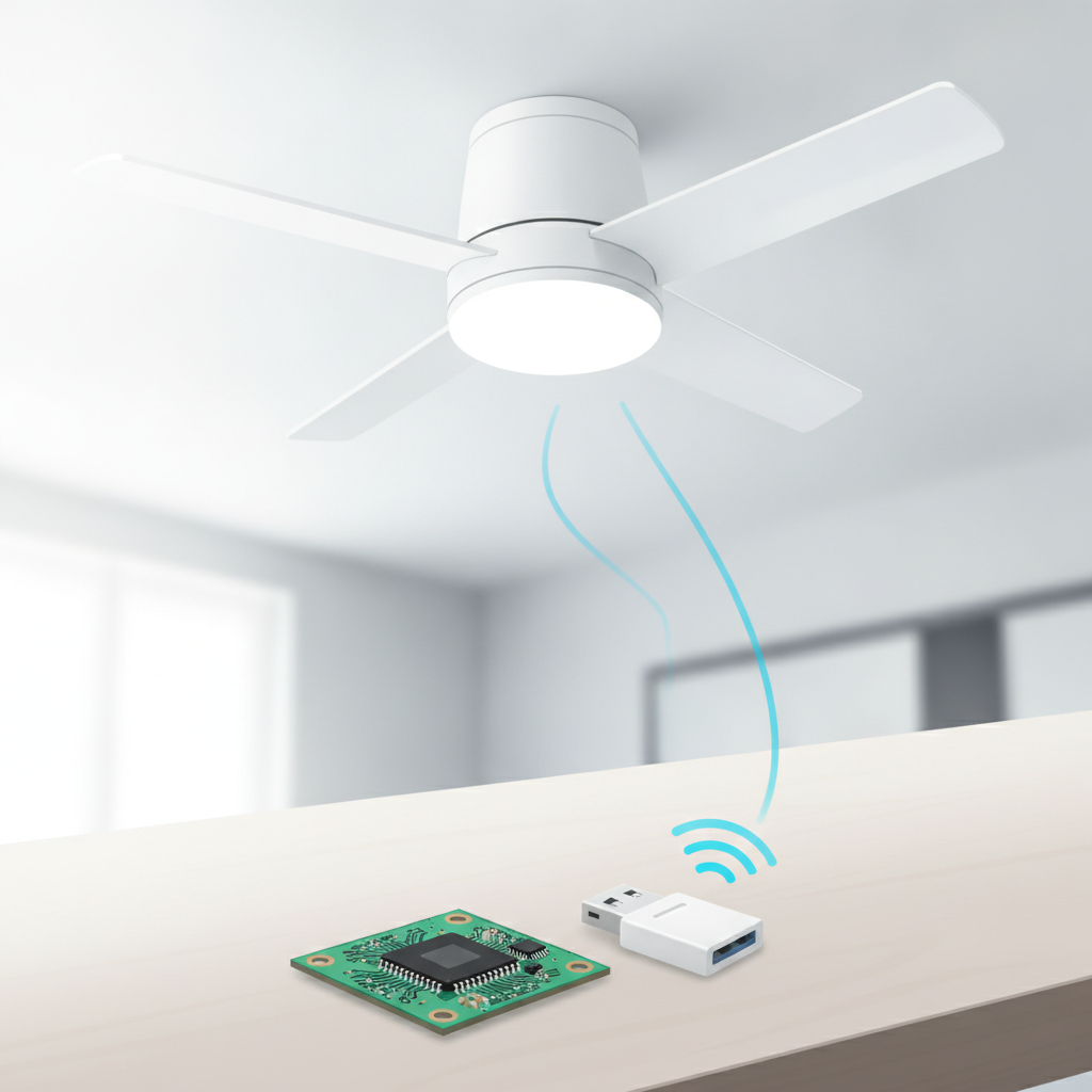 Ventilateur de plafond piloté en local via une carte radio et une clé SDR