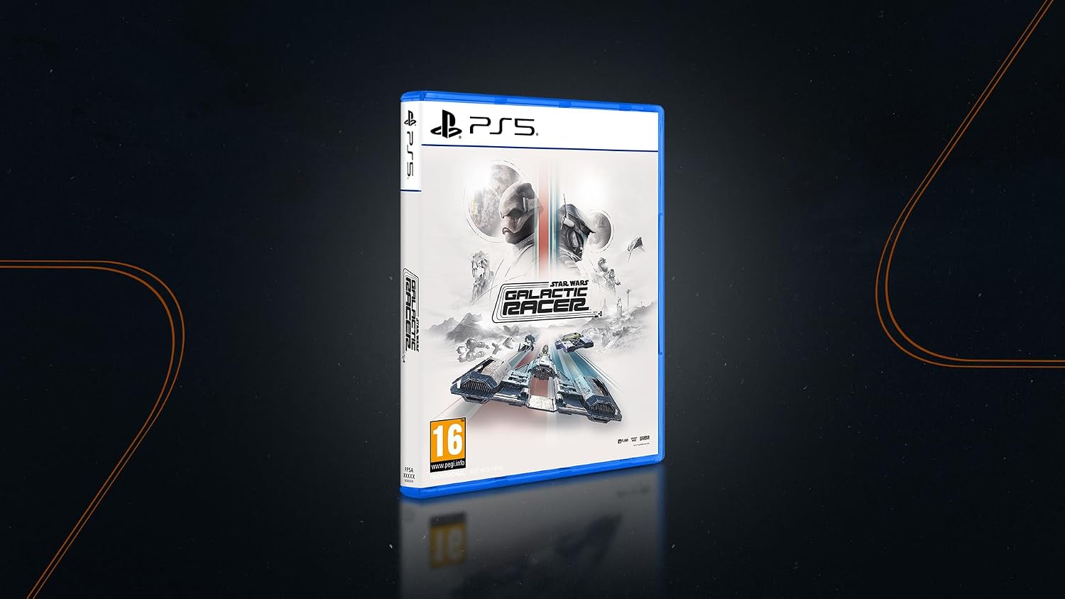 Jaquette PS5 de Star Wars: Galactic Racer avec un podracer et deux pilotes casqués