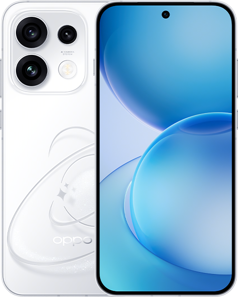 Smartphone Oppo Reno 16 Pro coloris blanc avec dos holographique 3D Pop Planet
