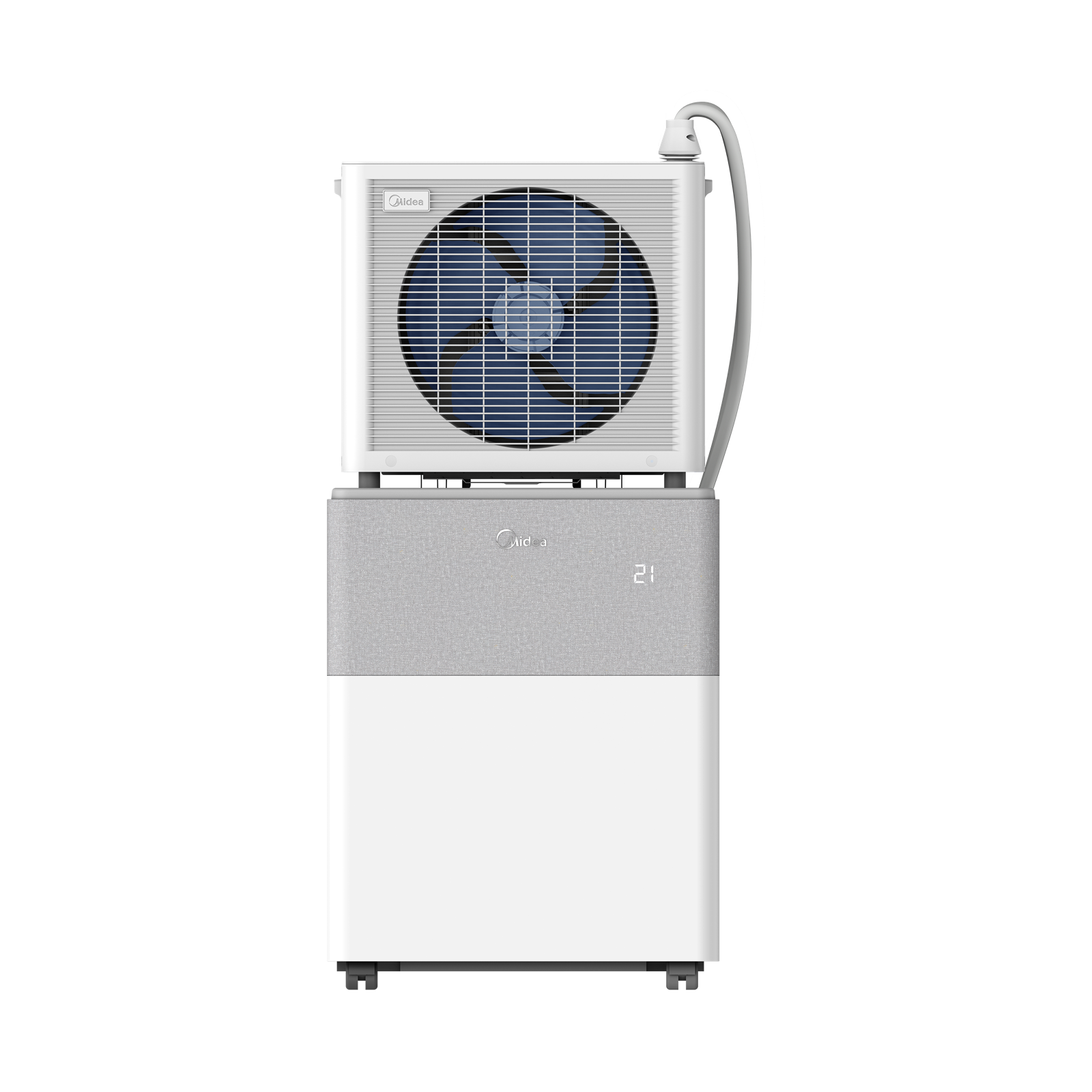 Le climatiseur mobile Midea PortaSplit avec sa console intérieure et son unité extérieure suspendue