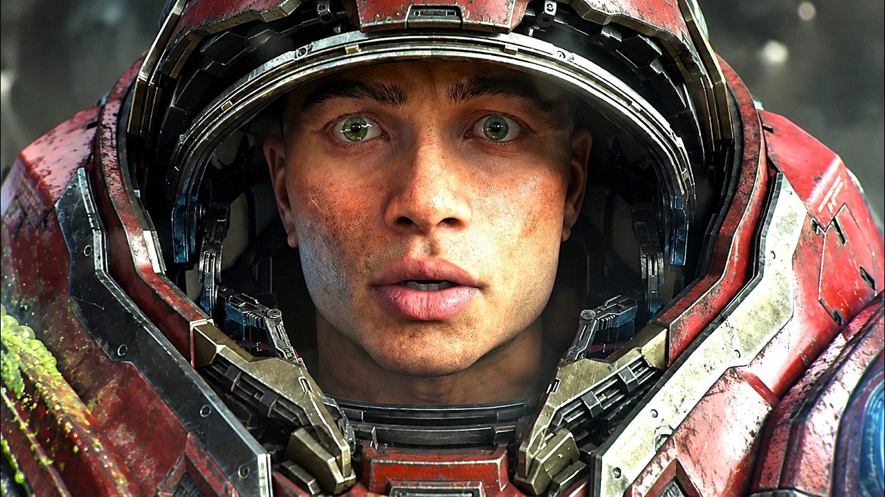 Un marine Terran en armure rouge, image de la cinematique d'annonce du nouveau StarCraft