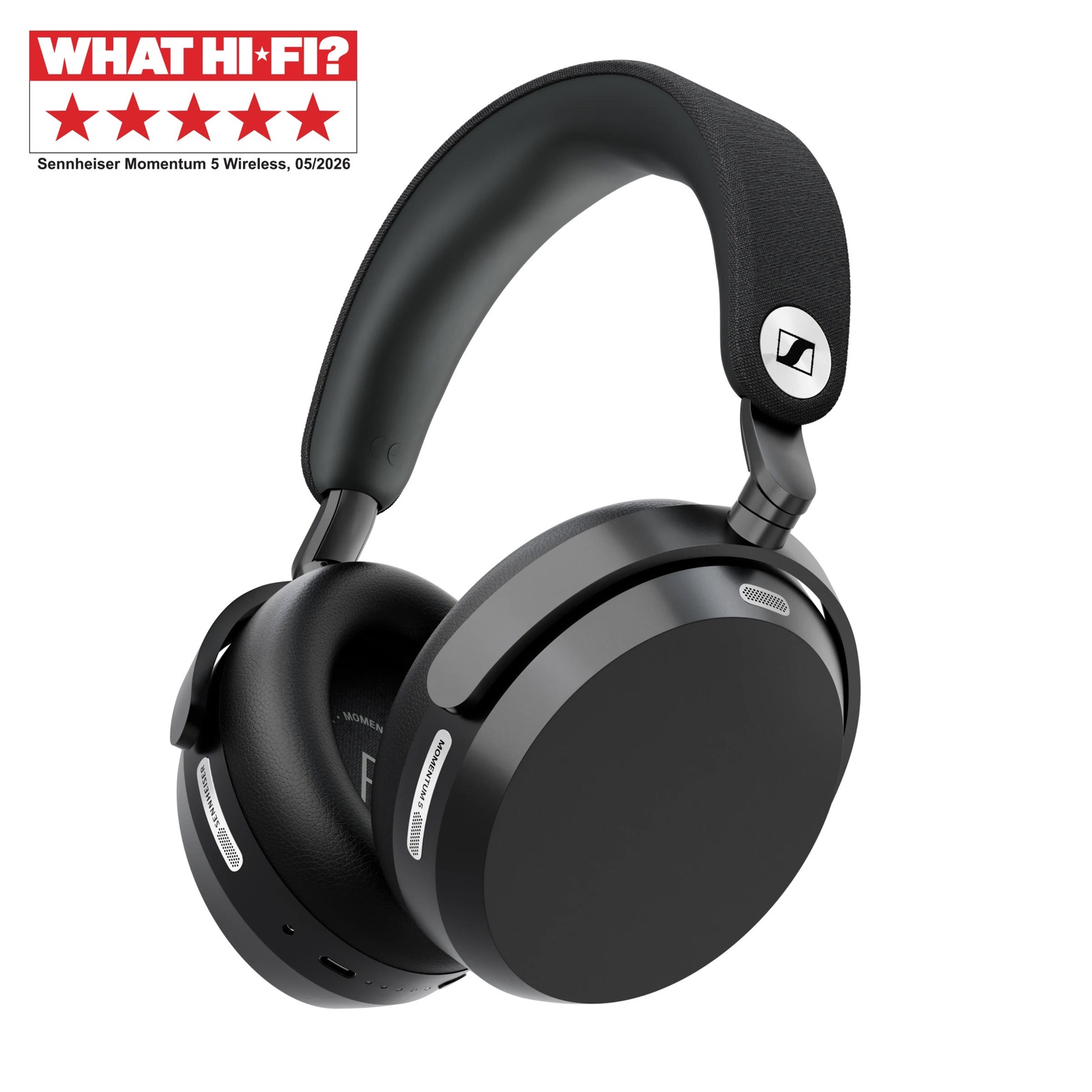 Casque Sennheiser Momentum 5 Wireless noir vu de trois quarts