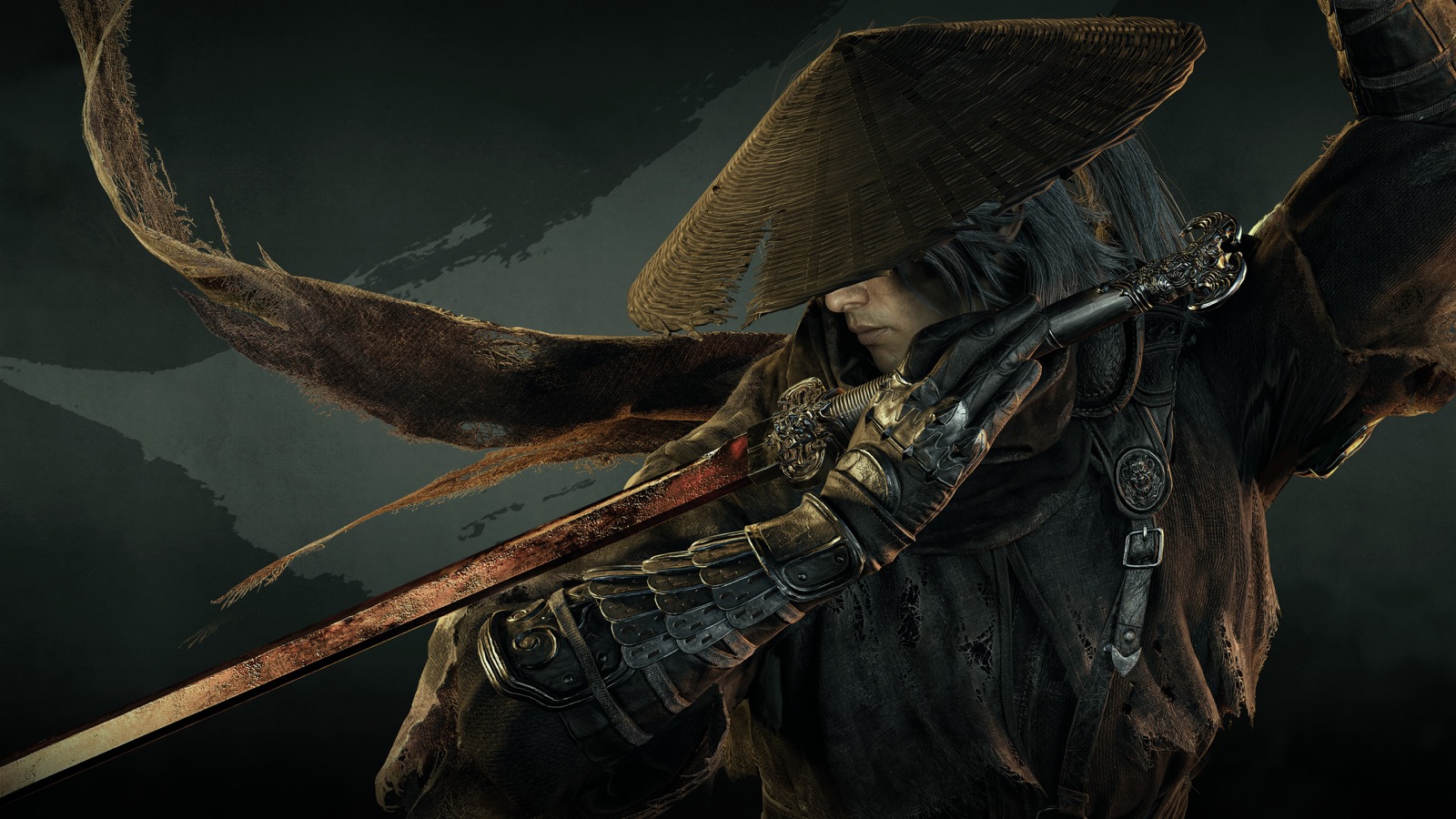 Key art de Phantom Blade Zero : un guerrier au chapeau conique brandissant une longue lame