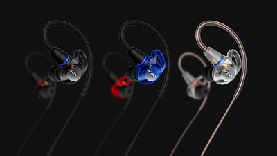 Les trois coloris des écouteurs de scène Sony IER-M500 avec leurs câbles détachables