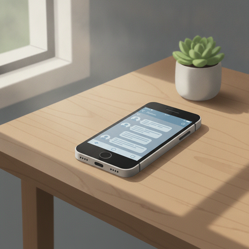 Smartphone ancien affichant une application de messagerie