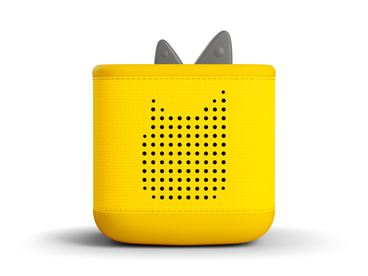 La Toniebox 2 edition Jaune Eclair, jaune vif, coiffee d'une figurine Tonie Pikachu