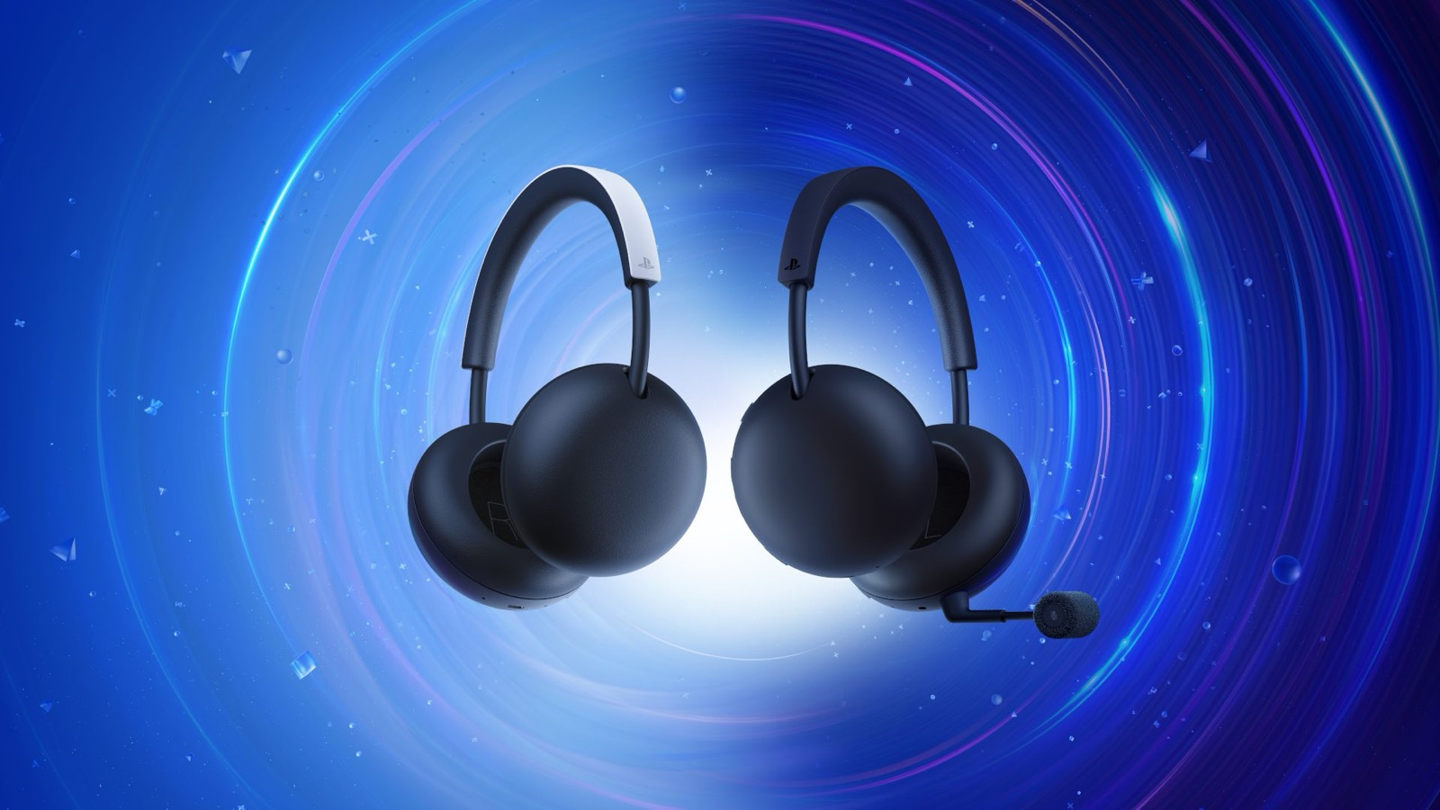 Les casques sans fil PlayStation Pulse et Pulse Edge de Sony sur fond bleu PlayStation