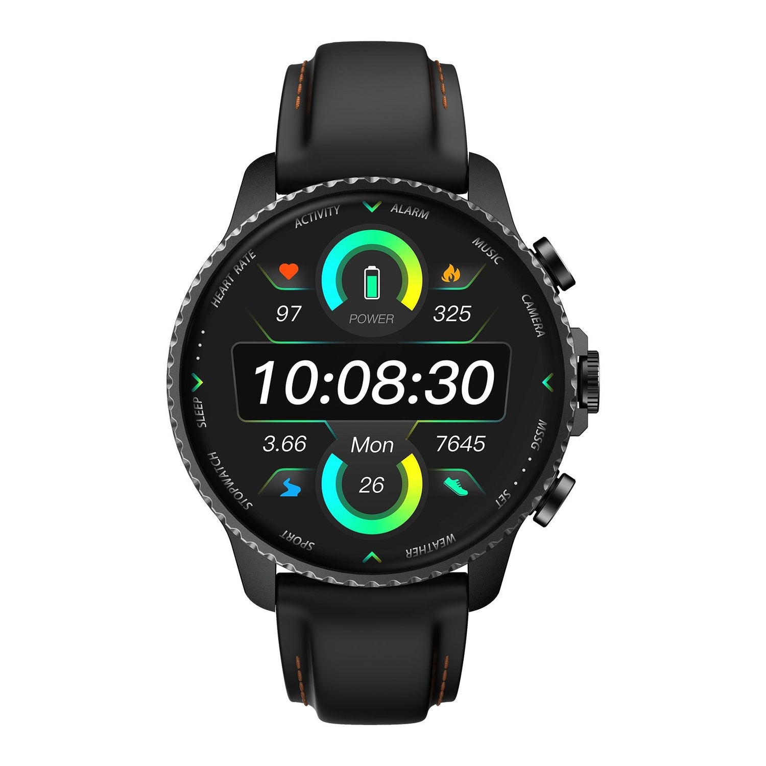 La montre connectée Mobvoi TicNote Watch, cadran rond affichant l'heure et des mesures de santé