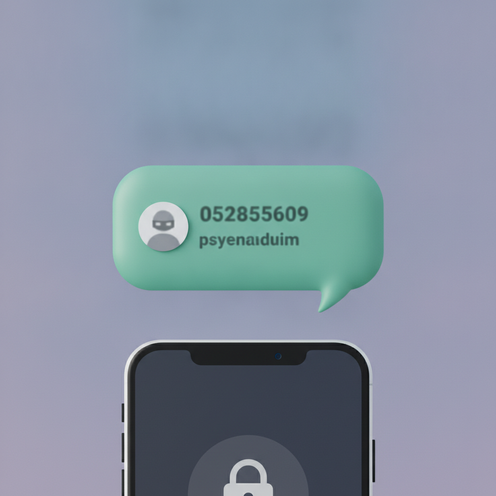 Bulle de messagerie verte au-dessus d'un smartphone avec un numéro de téléphone masqué, illustration sur la confidentialité