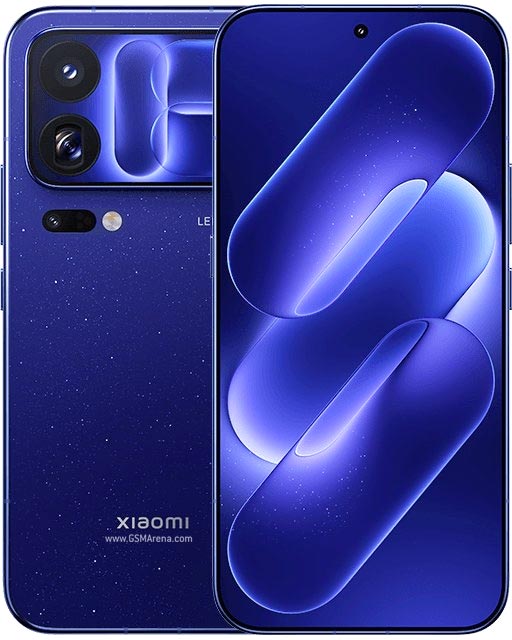 Le smartphone Xiaomi 18 Pro Max bleu, vu de dos et de face, avec son double module photo Leica