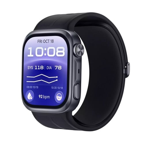 Montre connectee Huawei Watch D3 affichant une mesure de tension arterielle 118/78 sur son ecran