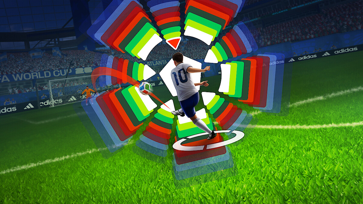 Capture du jeu FIFA World Cup: Launch Edition sur Netflix, un joueur frappe au but dans un stade