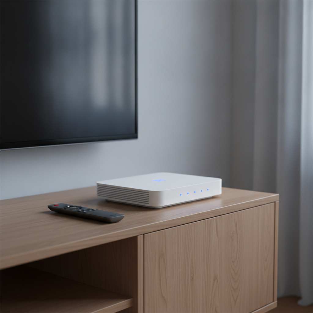 Box internet domestique sur un meuble TV