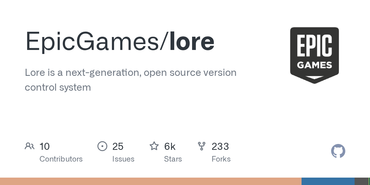 Carte GitHub du dépôt EpicGames/lore avec le logo Epic Games