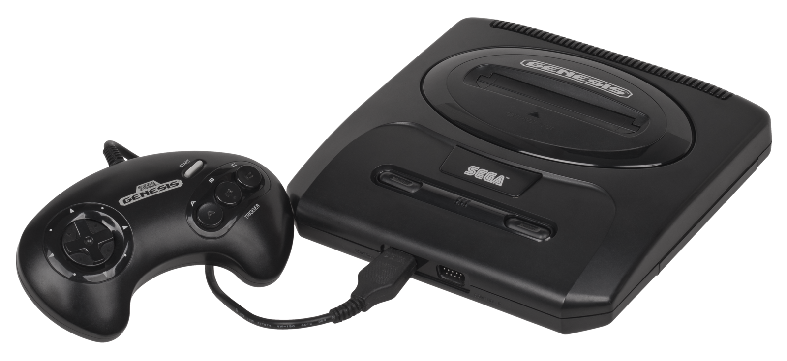 Une console Sega Mega Drive (Genesis) modele 2 avec sa manette