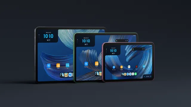 Les trois tablettes Amazon Alexa Tablet (8, 11 et 12 Pro) de face, montrant l'interface Android avec le Play Store