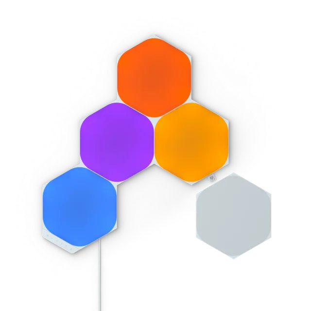 Panneaux lumineux hexagonaux Nanoleaf Shapes allumés en plusieurs couleurs