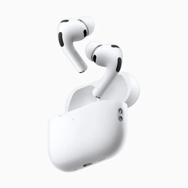 Casque et écouteurs AirPods Apple en blanc, rendu officiel sur fond clair