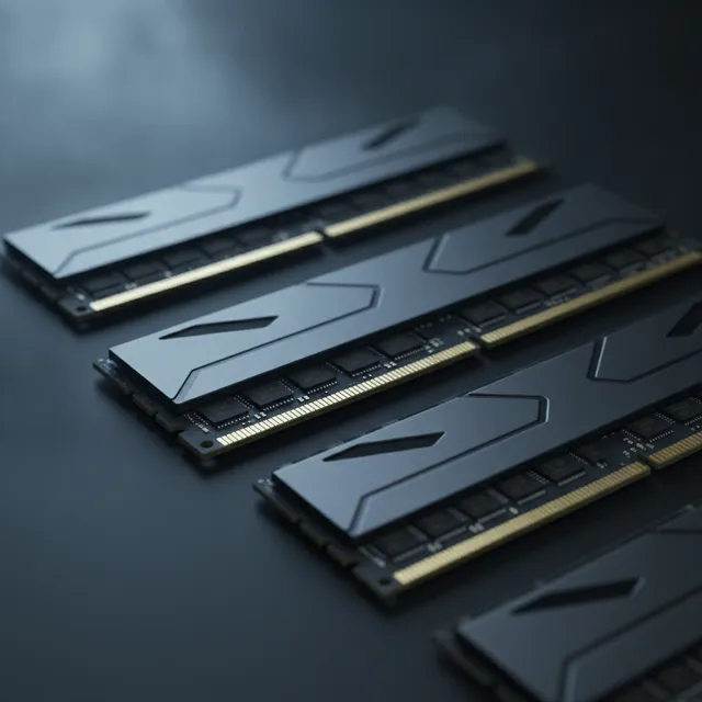 Barrettes de mémoire RAM DDR5 avec dissipateurs posées sur une surface sombre