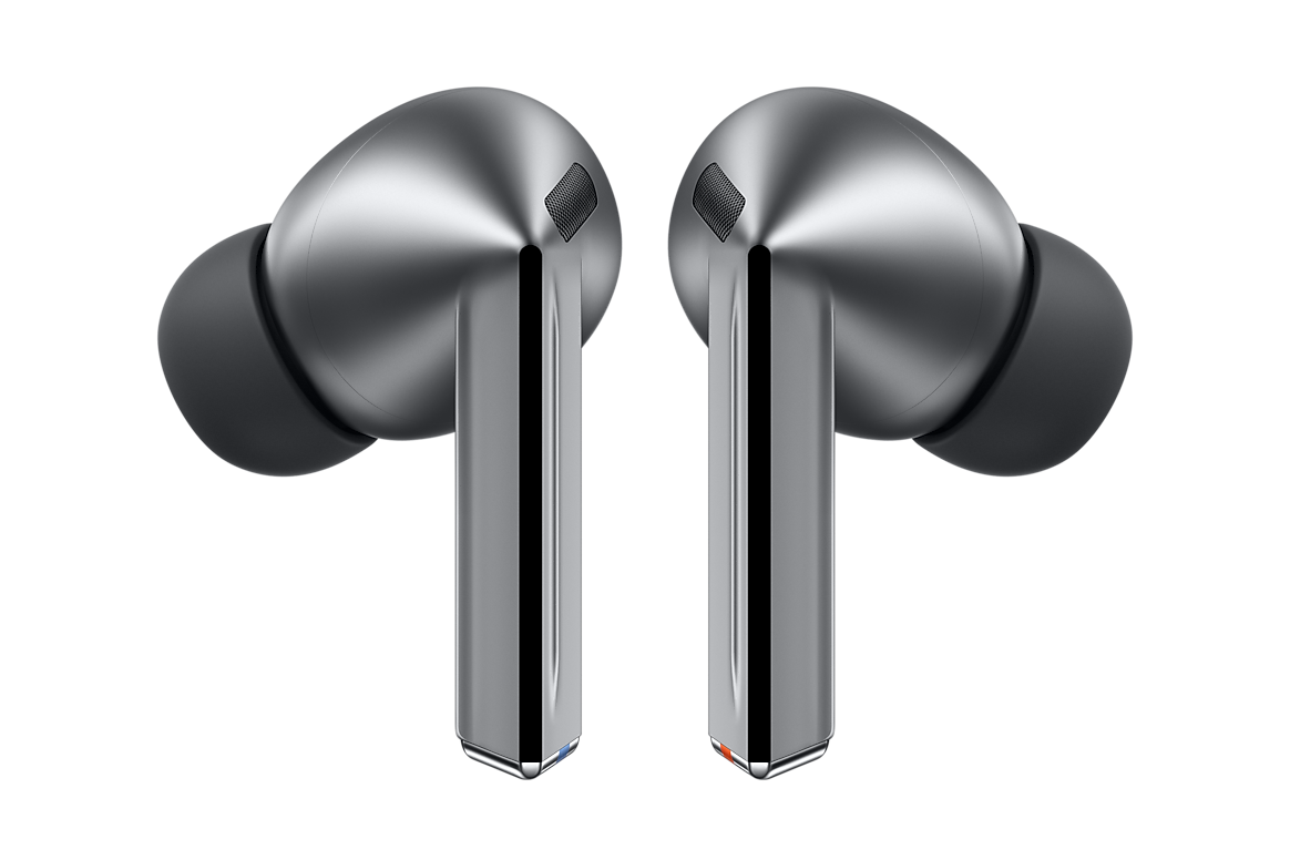 Écouteurs Samsung Galaxy Buds3 Pro coloris argent, vus de face