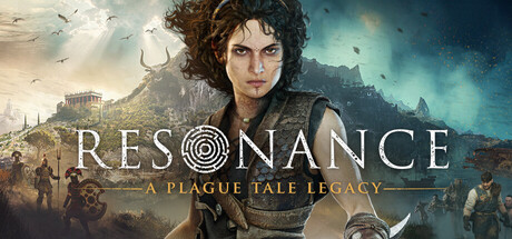 Key art de Resonance : A Plague Tale Legacy, l'heroine Sophia devant une ile mediterraneenne